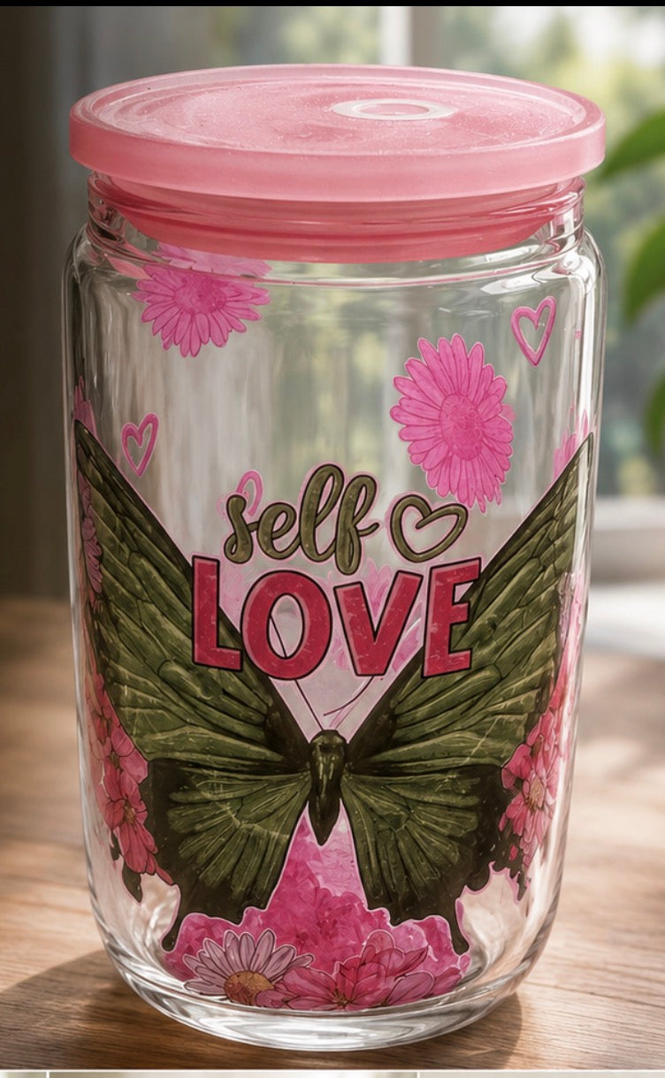 16 ounce glass self love Tumbler