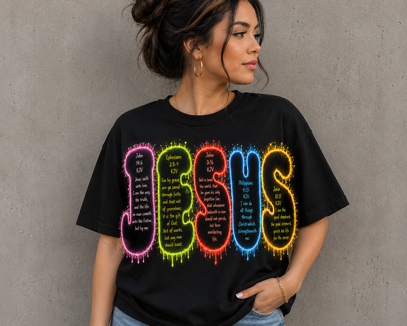 DTF Transfer JESUS this unique design “every letter has a bible verse”